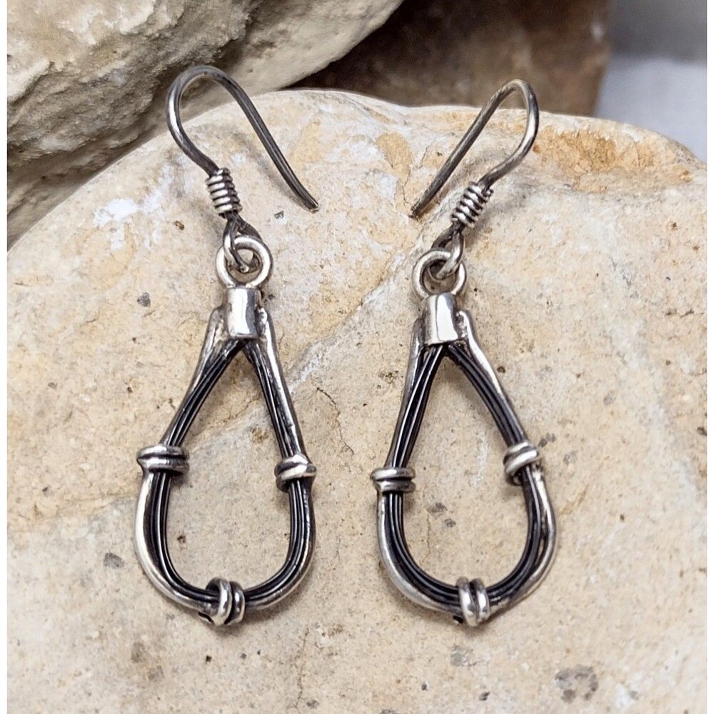 Vintage Sterling Silver Wire Hoop Dangle Earrings